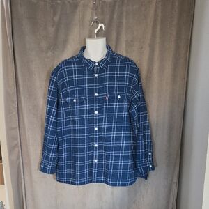 Levi's Jackson Worker XXL Navy Checkered Men's Button-Down Shirt